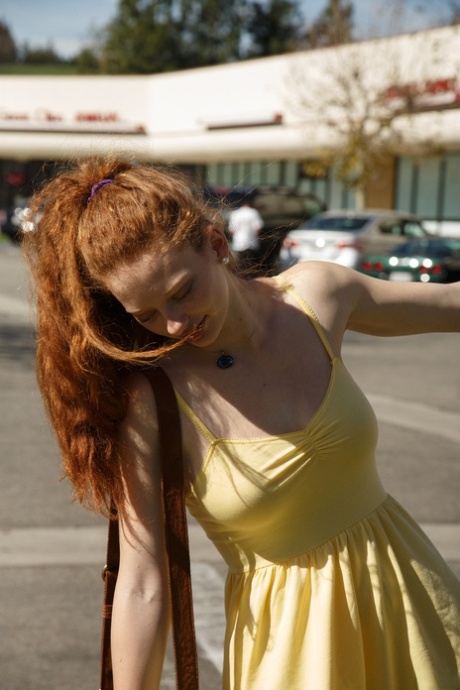 Petite teen Wendy Patton flashing her panties and big natural juggs in public