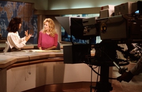 Blonde TV personality in sexy outfit Shelly Jamison shows her large tits