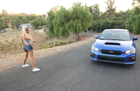 Shemale hitchhiker with big tits gets her booty licked and fucked