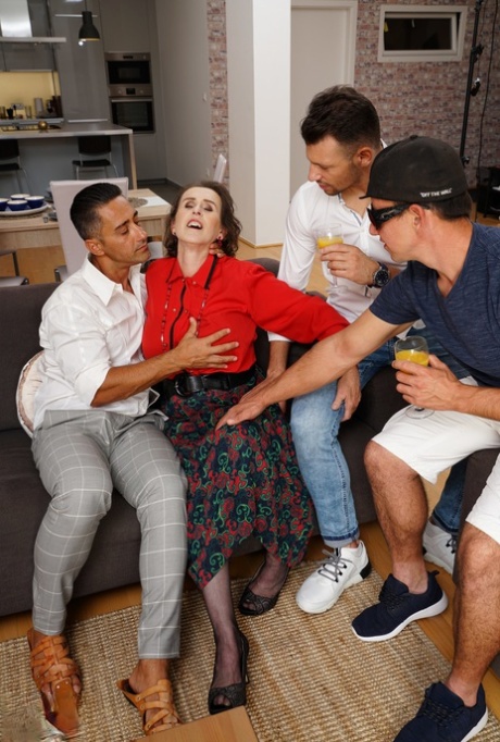 Playful granny Allison gets gangbanged & double fucked by a bunch of teen boys